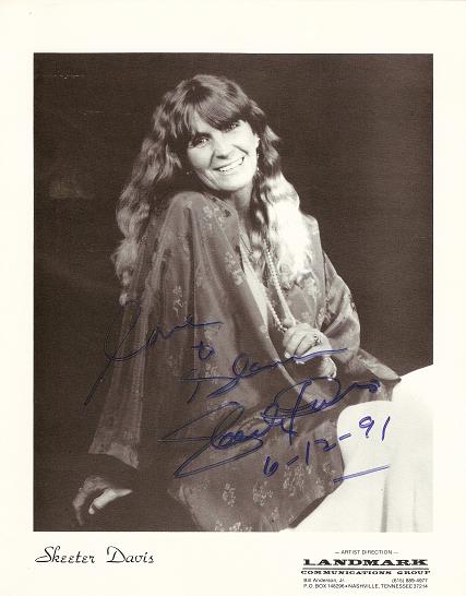 Item #031251 SIGNED, PROFESSIONAL PHOTOGRAPH OF SKEETER DAVIS:; Country-western and Crossover Pop Star. Skeeter Davis.