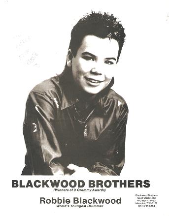 Item #035132 SIGNED, PROFESSIONAL PHOTOGRAPH OF ROBBIE BLACKWOOD, WORLD'S YOUNGEST DRUMMER:; Blackwood Brothers (Winners of 9 Grammy Awards). Robbie Blackwood.