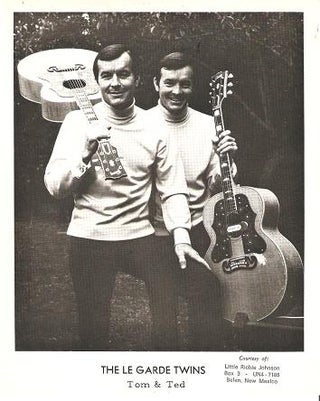 Item #035610 PROFESSIONAL PHOTOGRAPH OF THE LE GARDE TWINS WITH THEIR GUITARS. Tom and Ted LeGarde