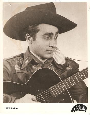 Item #035615 PROFESSIONAL PHOTOGRAPH OF TEX ZARIO IN EMBROIDERED WESTERN SHIRT AND COWBOY HAT, WITH HIS GUITAR. Tex Zario.