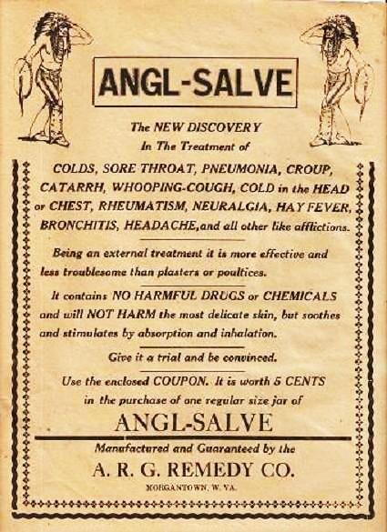 Item #035729 ANGL-SALVE -- The New Discovery... [broadside]:; In the Treatment of Colds, Sore Throat, Pneumonia, Croup, Catarrh, Whooping-Cough, Cold in the Head or Chest, Rheumatism, Neuralgia, Hay Fever, Bronchitis, Headache. Angl-Salve.