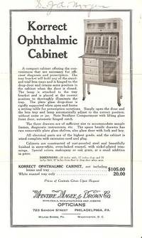 Item #035743 KORRECT OPTHALMIC CABINET [broadside]:; Wholesale, Manufacturing and Jobbing Opticians. Magee and Brown McIntire.
