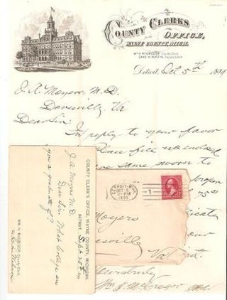 Item #035744 AUTOGRAPH LETTER SIGNED (ALS) ON LETTERHEAD OF THE COUNTY CLERK'S OFFICE, WAYNE...