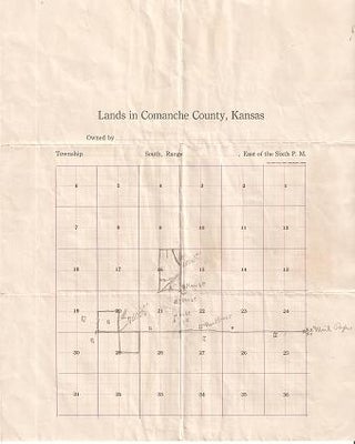 Item #035747 LANDS IN COMANCHE COUNTY, KANSAS:; Grid of 36 tracts, three marked as settled....