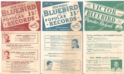 Item #035950 THREE (3) LEAFLETS FOR RCA VICTOR'S BLUEBIRD POPULAR RECORDS:; Newest Bands - Hottest Tunes - Biggest Hits. Bluebird Records.