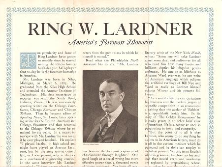 Item #036110 RING W. LARDNER, AMERICA'S FOREMOST HUMORIST...It Is to Laugh! There is one on every page of this five-volume edition by the master humorist..."The Mark Twain of To-day":; Publisher's broadsheet. Scribner's.
