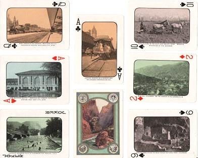 Item #036853 DECK OF 53 PLAYING CARDS WITH PHOTOGRAPHIC VIEWS OF COLORADO, UTAH, NEVADA, AND CALIFORNIA, IN A [mismatched] PICTORIAL BOX. Utah-Nevada-Colorado-California.