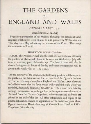 Item #037503 THE GARDENS OF ENGLAND AND WALES: General List 1932. England