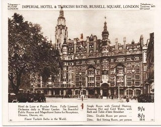 NINE LONDON HOTELS: 2500 Rooms Fitted with Central Heating and Hot & Cold Water, with Bath and Breakfast, 7'9 to 9'6.; Daily Rate for Single Room at each Hotel, One Price Only.