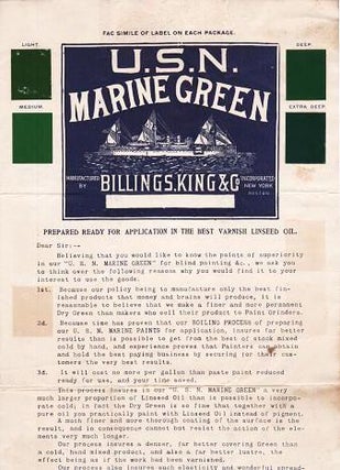Item #037537 U.S.N. MARINE GREEN:; Prepared Ready for Application in the Best Varnish Linseed...