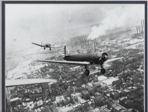 Item #037625 [photograph] TRIBUTE TO THE WRIGHT BROTHERS OVER BOSTON, 1937:; "This photograph was printed from the original negative." Wright Brothers.
