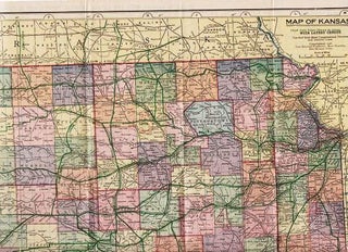 KANSAS: Kenyon's Complete, Indexed Pocket Map and Shippers' Guide; With latest official census, showing in complete form all Railroads, Cities, Towns, Post Offices, Rivers, Telegraph Stations, Money Order Post Offices, and chief Auto Roads. Also the name of the Railroads and Express Companies entering each Town and the Express Company doing business over each road.