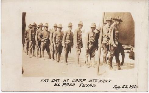Item #037807 COMPANY G, 18TH PENNSYLVANIA INFANTRY: PAY DAY AT CAMP STEWART, EL PASO, TEXAS, AUG. 23, 1916. El Paso Texas.