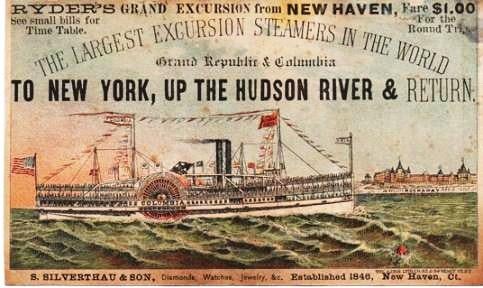 Item #037808 RYDER'S GRAND EXCURSION FROM NEW HAVEN...THE LARGEST EXCURSION STEAMERS IN THE WORLD...GRAND REPUBLIC & COLUMBIA...TO NEW YORK, UP THE HUDSON RIVER & RETURN...; S. Silverthau & Son, Diamonds, Watches, Jewelry, &c. Established 1846. New Haven, Ct. New York.
