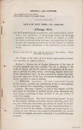 Item #038019 LAWS OF NEW YORK...CHAP. 11: AN ACT PROHIBITING THE MANUFACTURE, SALE,...