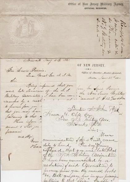 Item #038059 1861-1862 GROUP OF HANDWRITTEN LETTERS (ALsS) TO AND FROM GENERAL LEWIS PERRINE, QUARTERMASTER-GENERAL OF THE NEW JERSEY MILITIA. Lewis Perrine.