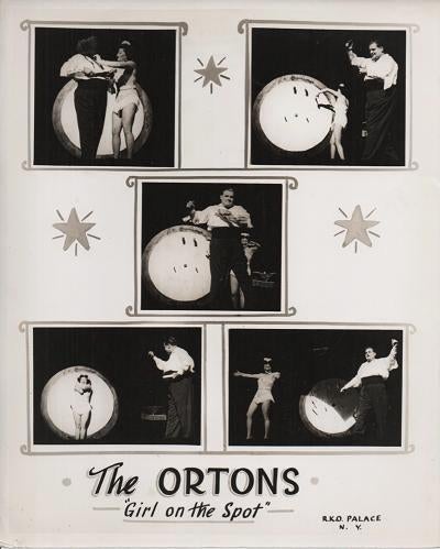 Item #038091 THE ORTONS--GIRL ON THE SPOT: Publicity poster for this husband & wife knife-throwing act. Tex Orton, Alice.