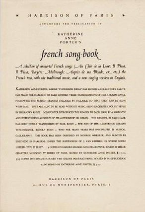 Item #038199 HARRISON OF PARIS ANNOUNCES THE PUBLICATION OF KATHERINE ANNE PORTER'S FRENCH SONG...
