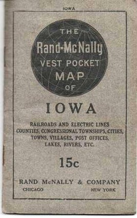 Item #038282 THE RAND-McNALLY VEST POCKET MAP OF IOWA: Railroads and Electric Lines, Counties,...