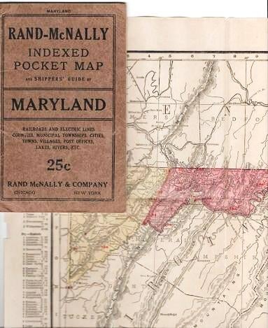 Item #038375 RAND-McNALLY INDEXED POCKET MAP AND SHIPPERS' GUIDE OF MARYLAND AND DISTRICT OF COLUMBIA:; Railroads, Electric Lines, Post Offices, Express, Telegraph and Mail Service. Counties, Municipal Townships, Cities, Towns, Villages, Islands, Lakes Rivers, Creeks, etc. Population according to the latest official census. Maryland.