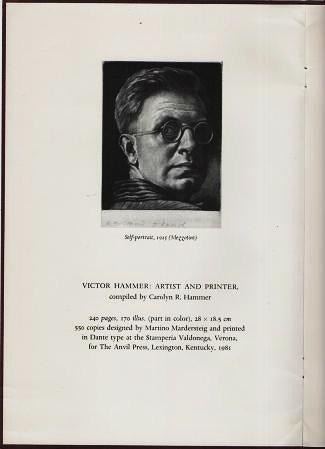 Item #038713 VICTOR HAMMER, ARTIST AND PRINTER [prospectus].; Compiled by Carolyn R. Hammer. Anvil Press.