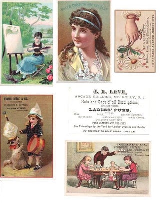 Item #038929 GROUP OF SIX CARDS PRINTED IN FULL COLOR. Clothing Trade Cards
