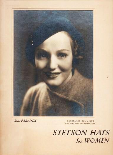 STETSON HATS FOR WOMEN: STYLE PARADOX. Featuring a gelatin silver print of  movie star Constance Cummings in a Stetson hat by John B. Stetson on R & A