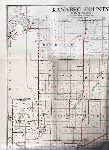 Item #039755 STANDARD MAP OF KANABEC COUNTY, MINNESOTA: Showing State Trunk Highways and other Improved Roads in Red. Kanabec County Minnesota.