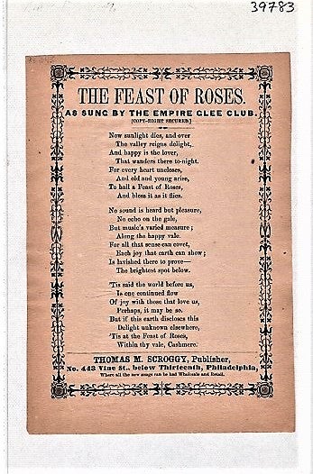 Item #039783 Song sheet: THE FEAST OF ROSES, AS SUNG BY THE EMPIRE GLEE CLUB. Feast of.
