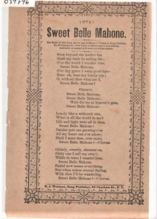 Item #039796 Song sheet: SWEET BELLE MAHONE. Sweet Belle