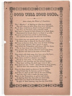 Item #039802 Song sheet: GOOD WILL HOSE SONG. Air--Jessie, the Flower of Dumblane. Good Will