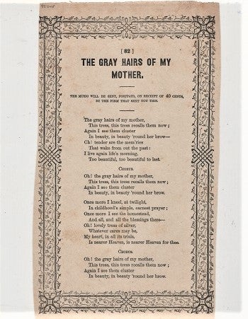 Item #039803 Song sheet: THE GRAY HAIRS OF MY MOTHER. Gray Hairs.