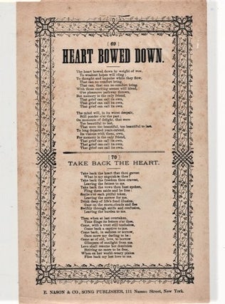 Item #039815 Song sheet: HEART BOWED DOWN [with] TAKE BACK THE HEART. Heart Bowed