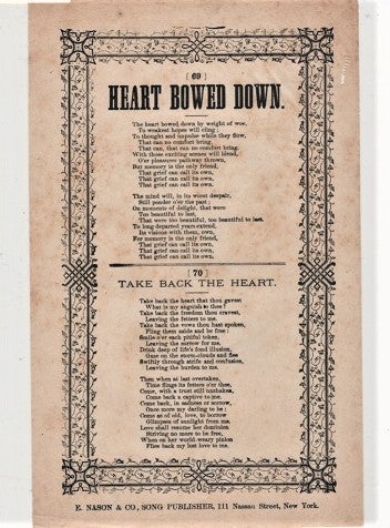 Item #039815 Song sheet: HEART BOWED DOWN [with] TAKE BACK THE HEART. Heart Bowed.