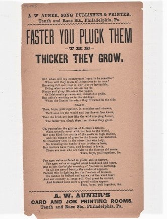Item #039818 Song sheet: FASTER YOU PLUCK THEM THE THICKER THEY GROW. Faster You.