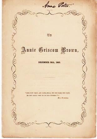 Item #039907 TO ANNIE GRISCOM BROWN, DECEMBER 26th, 1860. Annie B. Griscom Brown.