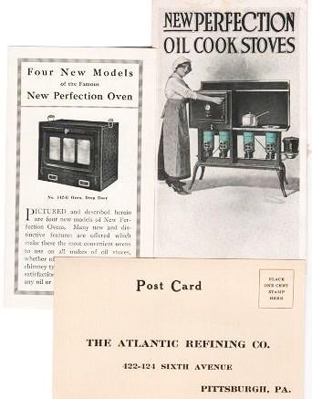 Item #039927 NEW PERFECTION OIL COOK STOVES. Atlantic Refining Company.