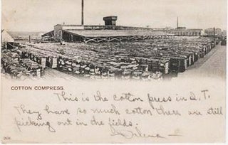 Item #039941 PHOTO-POSTCARD SHOWING HUNDREDS OF BALES OF COTTON OUTSIDE THE COTTON COMPRESS AT...
