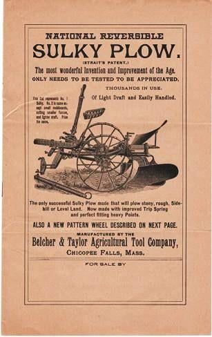 Item #039943 NATIONAL REVERSIBLE SULKY PLOW: The most wonderful Invention and Improvement of the Age. Only Needs to be Tested to be Appreciated. Belcher, Taylor.