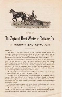 Item #040048 THE ZEPHANIAH BREED WEEDER AND CULTIVATOR CO. Zephaniah