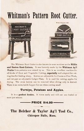 Item #040078 WHITMAN'S PATTERN ROOT CUTTER ... Willis and Boston Root Cutters ... Turnips, Potatoes and Apples. Belcher, Taylor.