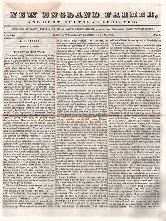 Item #040142 NEW ENGLAND FARMER, AND HORTICULTURAL REGISTER. Vol. XX, Nos. 1-4, July 7-28, 1841. Allen Putnam.