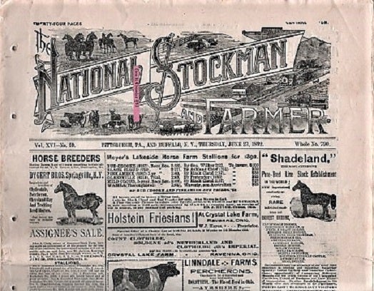 Item #040241 THE NATIONAL STOCKMAN AND FARMER, Vol. XVI, No. 10, June 23, 1892. Bush Axtell, publishers Co.