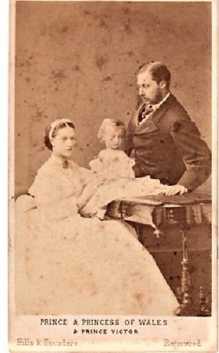 Item #040401 CARTE DE VISITE OF PRINCE ALBERT EDWARD [later Edward VII] AND PRINCESS ALEXANDRA AND PRINCE VICTOR, PHOTOGRAPHED BY HILLS & SAUNDERS OF ETON & OXFORD. Albert Edward and Alexandra.