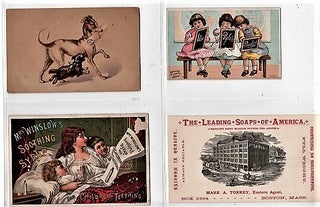 GROUP OF EIGHT (8) TRADE CARDS FOR SOAPS, COLOGNES & CURATIVES