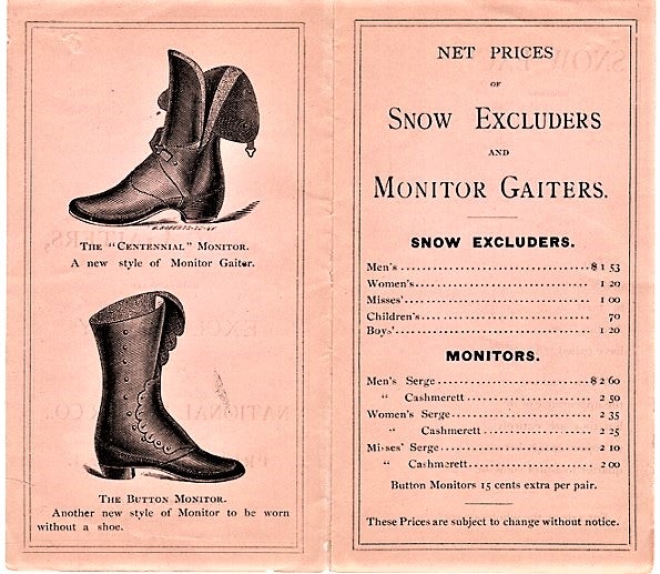Item #040467 1840-1875. SPECIALTIES IN ARCTIC GAITERS, MANUFACTURED EXCLUSIVELY BY THE NATIONAL RUBBER CO., PROVIDENCE, R.I. National Rubber Company.