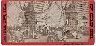 Item #040517 STEREOSCOPIC VIEW CARD SHOWING AGRICULTURAL HALL, LOOKING EAST, A LARGE WINDMILL IN...