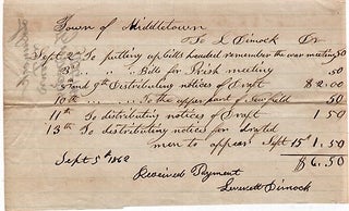 Item #040564 1862 HANDWRITTEN RECEIPT TO THE TOWN OF MIDDLETOWN, CONNECTICUT FOR LEVERETT...