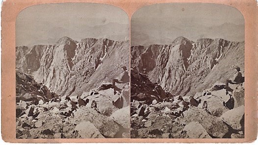 Item #040623 STEREOSCOPIC VIEW, SUMMIT OF PIKE'S PEAK--THE CRATER. Scenes on the Line of the Denver & Rio Grande Railway. Byron H. Colorado / Gurnsey.