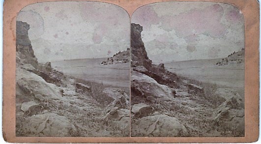 Item #040626 STEREOSCOPIC VIEW, PIKE'S PEAK, 14,336 FEET HIGH: Looking through Templeton's Gap, 16 Miles, Air Line, to Summit. Gurnsey's Rocky Mountain Views...Scenes on the Line of the Denver & Rio Grande Railway. Byron H. Colorado / Gurnsey.